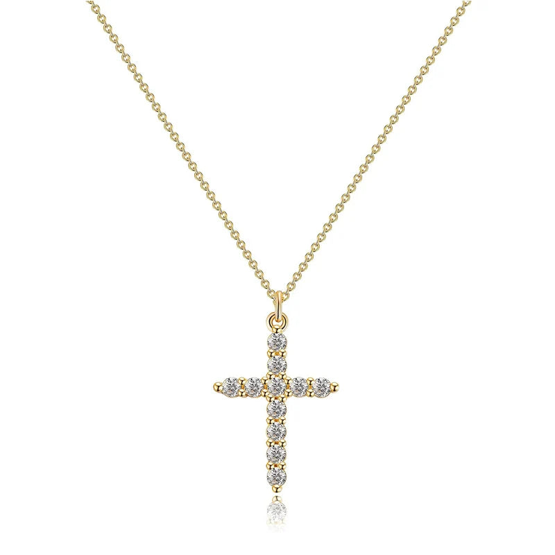 CZ pave cross necklace in gold tone finish